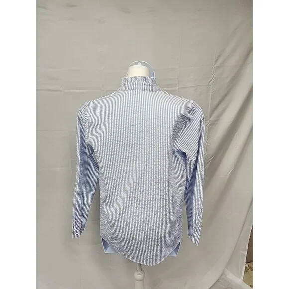 Women’s  Blue/White Striped Ruffle Detail  seersucker Button Up Blouse size XXL - Picture 6 of 9